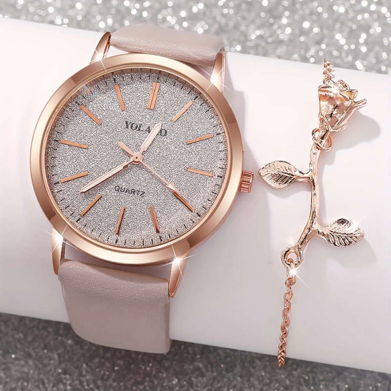 4pcs set New Ladies Elegant Fashion Quartz Watch Flower Bracelet Jewelry Suitable for Daily Street
