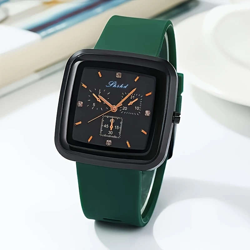 1pc Square Fashion Autumn-Winter Women's Watch Simple High-End Quartz Wristwatch Silicone Strap Mini