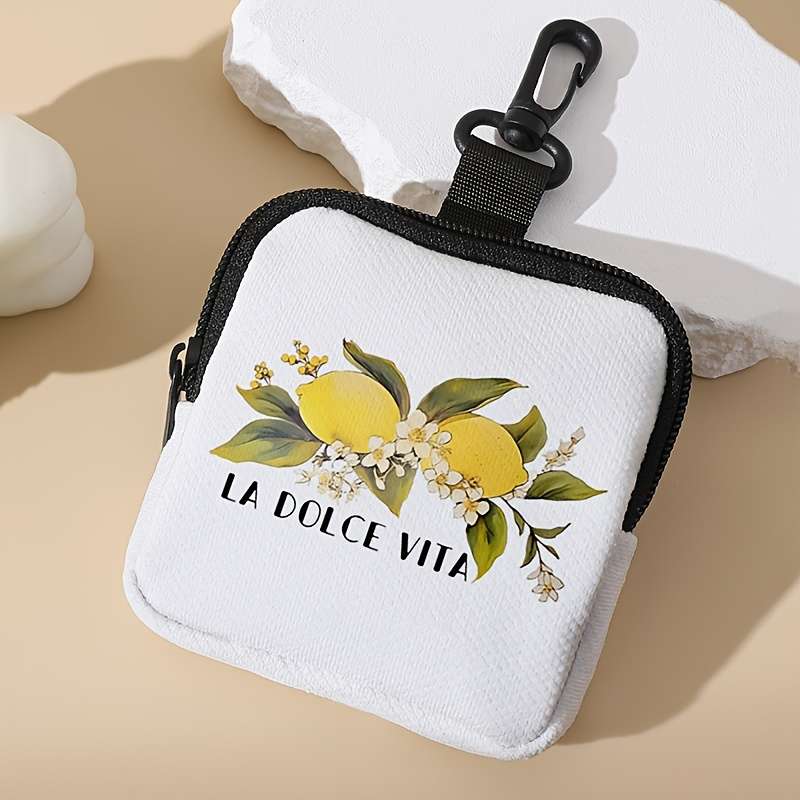 1pc Large Capacity Coin Wallet with Lemon Letter Pattern Beautiful and Simple Digital Printing Coi