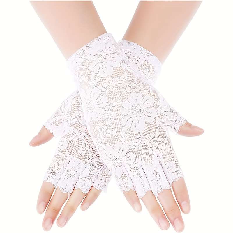 1 Pair White Bridal Lace Gloves