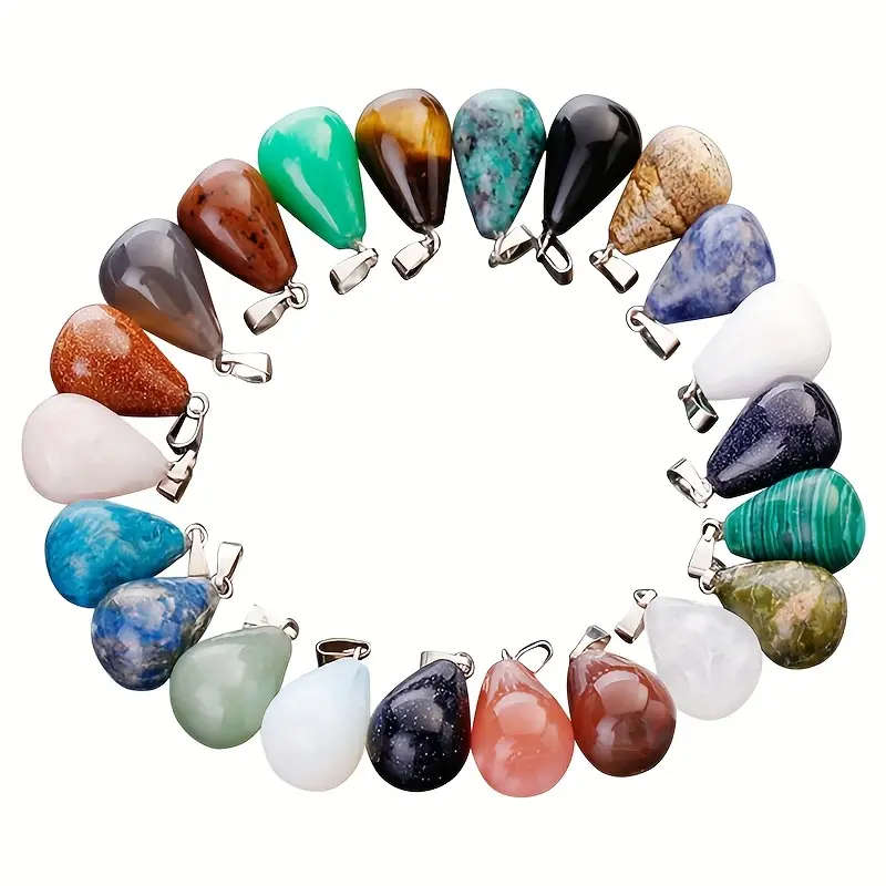 Natural Stone Drop Shape Pendants and Leather Cord Necklaces