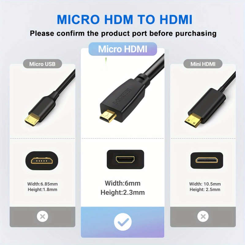 1pc 100cm High-Speed HDTV Cable 2.0/1.4 Gold-Plated Male to Micro 18Gbps Supports 4K 60Hz HDR 3D Up