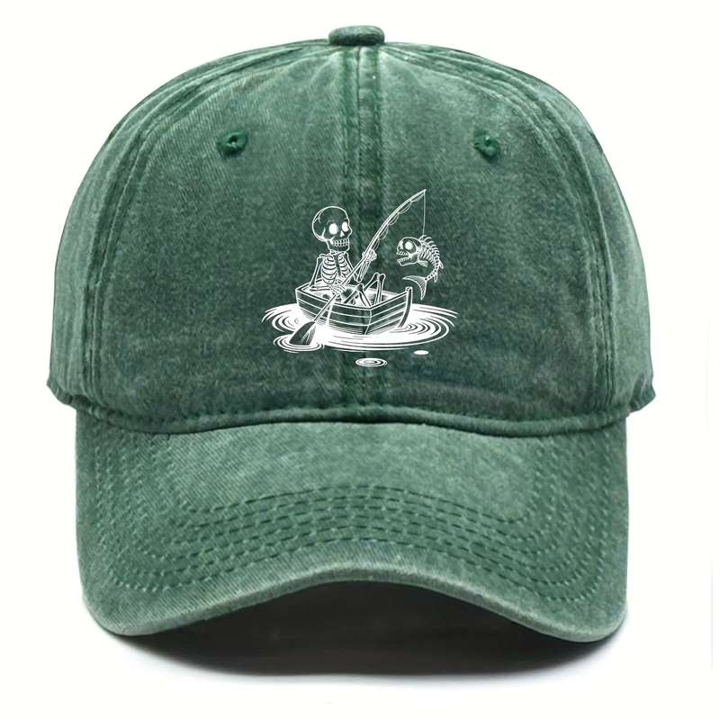 1pc Stylish Unisex Skeleton Fishing Print Baseball Cap Adjustable Snapback Lightweight Cotton D