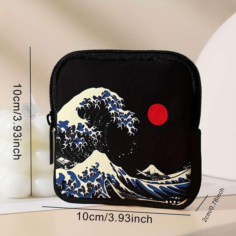 1pc Wave Sun Pattern Printed Large Capacity Coin Purse Digital Printing Multi-Functional Key Card