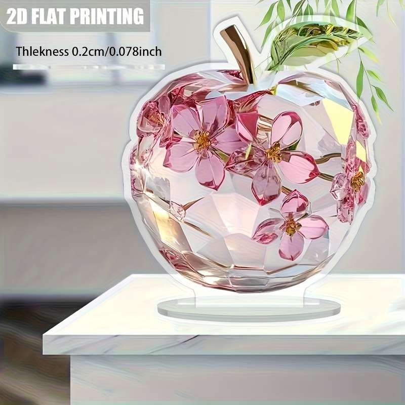 1pc 2D Flat  Printing  Printing One Apple Shape Crystal Sun Catcher Desktop Decoration Decor
