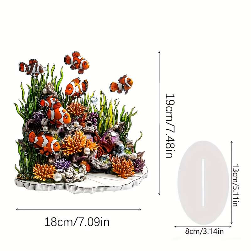 1pc 2D Flat  One  Artistic Acrylic Clownfish Statue Bohemian Style Multifunctional Desktop Decor