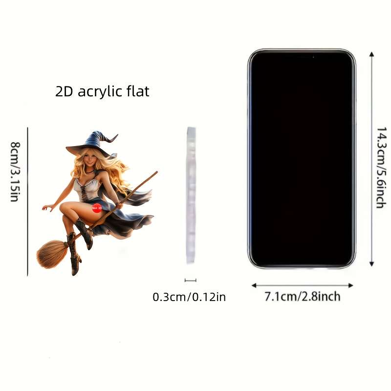 1pc 2D Flat  Princess with Blonde Hair Wearing Witch Hat and Cloak Riding Broom Flying Pendant Made