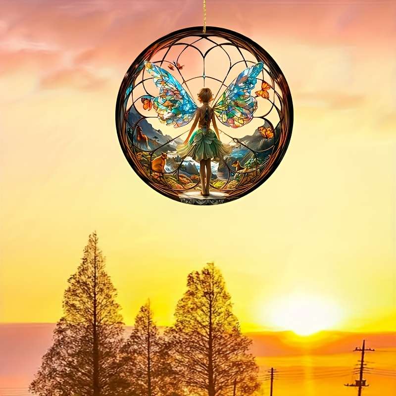 1pc 2D Flat  Bohemian Forest Fairy Stained Glass Suncatcher Vibrant Acrylic Window Decor with Enc