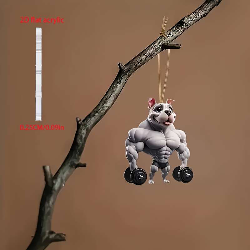 1pc 2D Flat  not3Ds of muscular bulldog acrylic pendant cartoon dog design suitable for car m