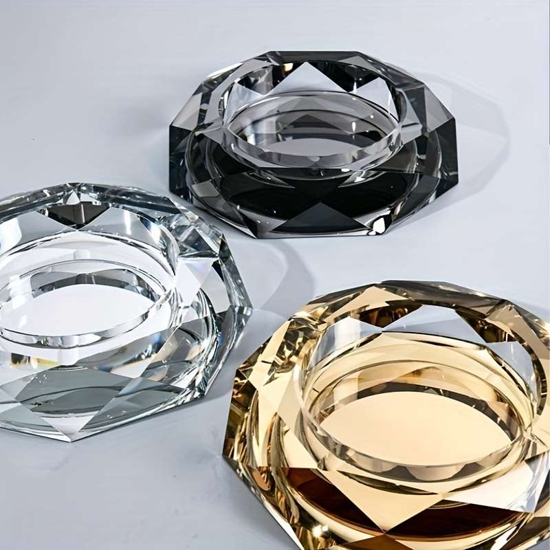 1pc Glass Ashtray Clear Crystal Glass Ashtray For Indoor And Outdoor Creative Large Octagonal Bla