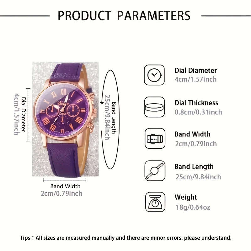 4pcs Set Elegant Women'S Fashion Round Dial Quartz Watch and Jewelry Set Shock-Resistant Analog Disp