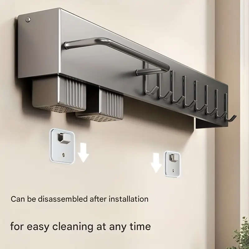 1pc Modern Wall-Mounted Kitchen Rack Carbon Steel Multi-Functional Utensil Holder 40cm