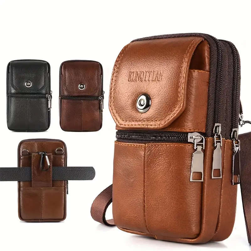 1pc Men's Simple Fashion Waist Bag Top Layer Cowhide Belt Hanging Fanny Pack Ideal For Walking