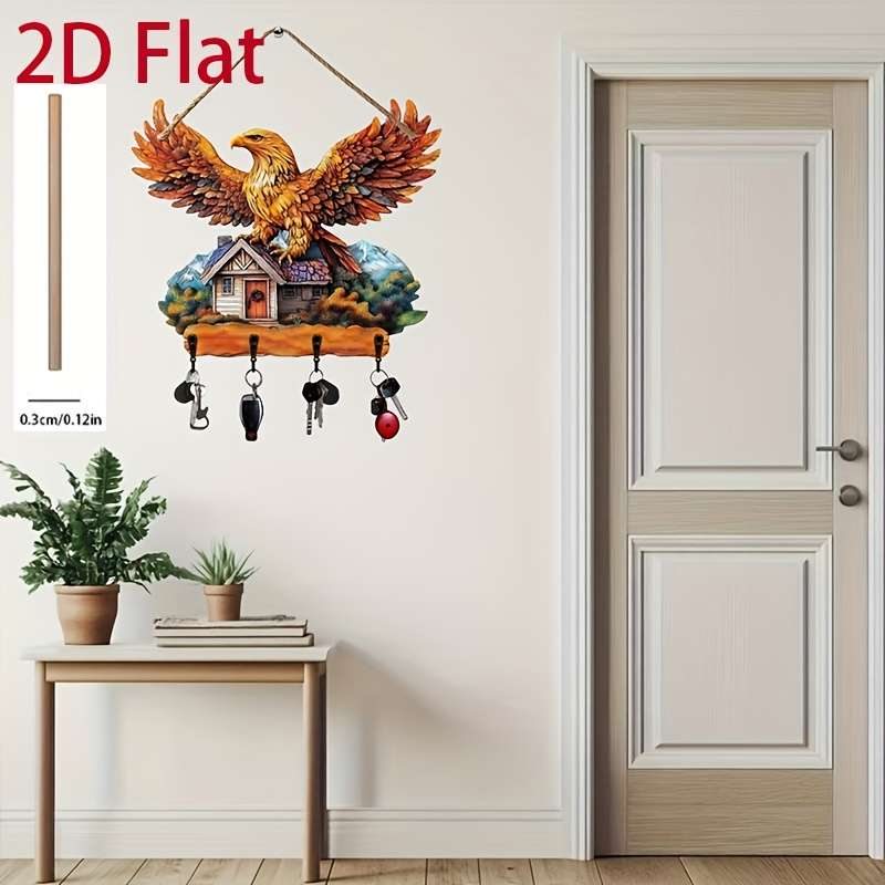 2D/Flat Surface 1pc Swan Guardian Simple Colorful Wooden and Home Key Holder with Four Metal Hooks