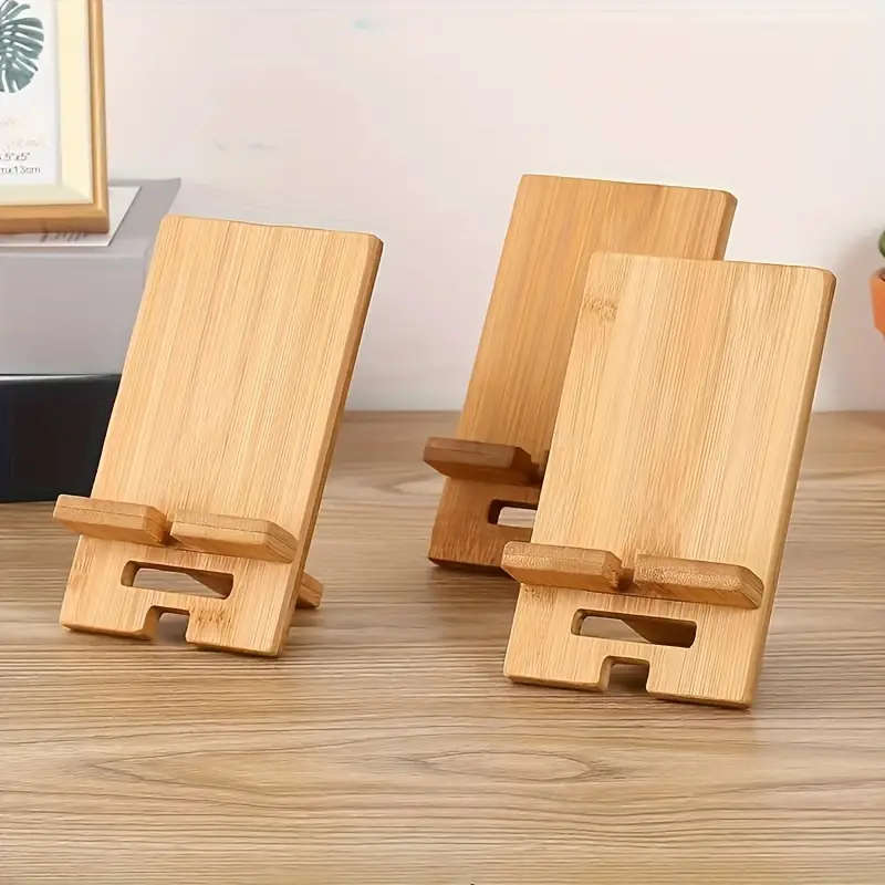 1pc Bamboo Desktop Phone Stand Clamp Holder for All Smartphones Ideal for Office Organization Chargi