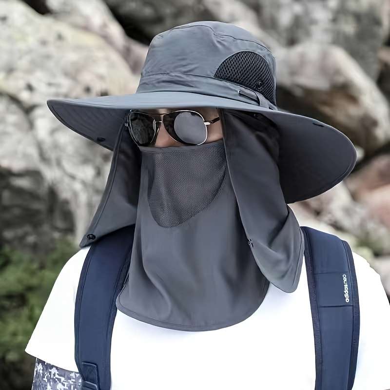 1pc of Taslon Sun Hat Fisherman Hat Large Round Hat Foldable with Detachable Mask Anti-Ultrav