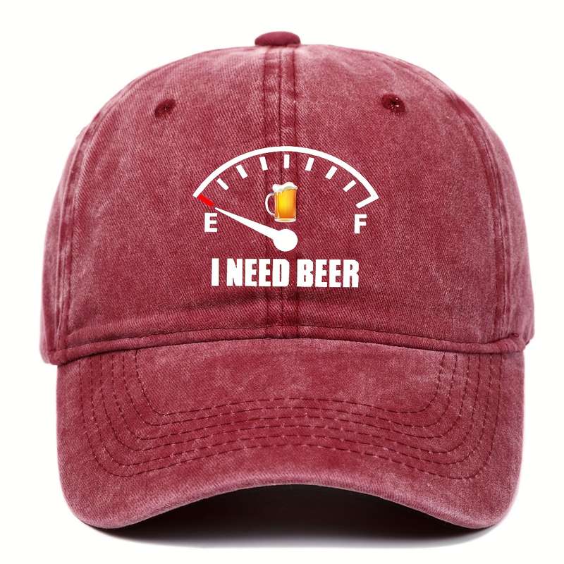 1pc Beer Theme Washed Cotton Baseball Cap Adjustable Hat For Men And Women