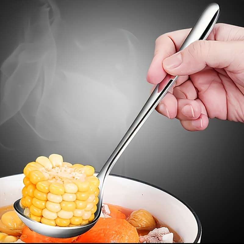 2pcs Stainless Steel Serving Spoons with Long Handles Durable Porridge Soup Hot Pot Spoons P
