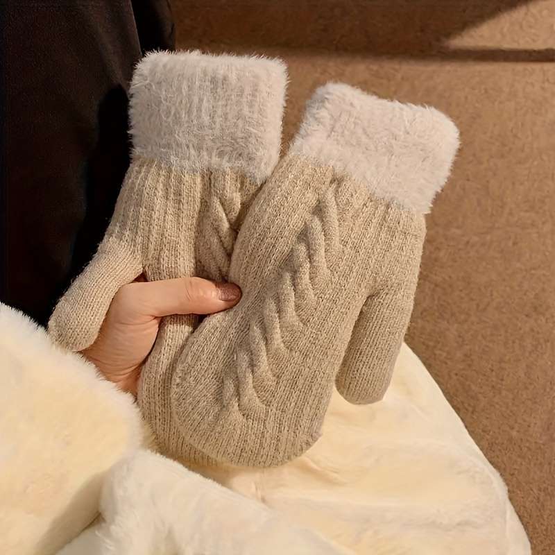 1 Pair Khaki Warm Gloves