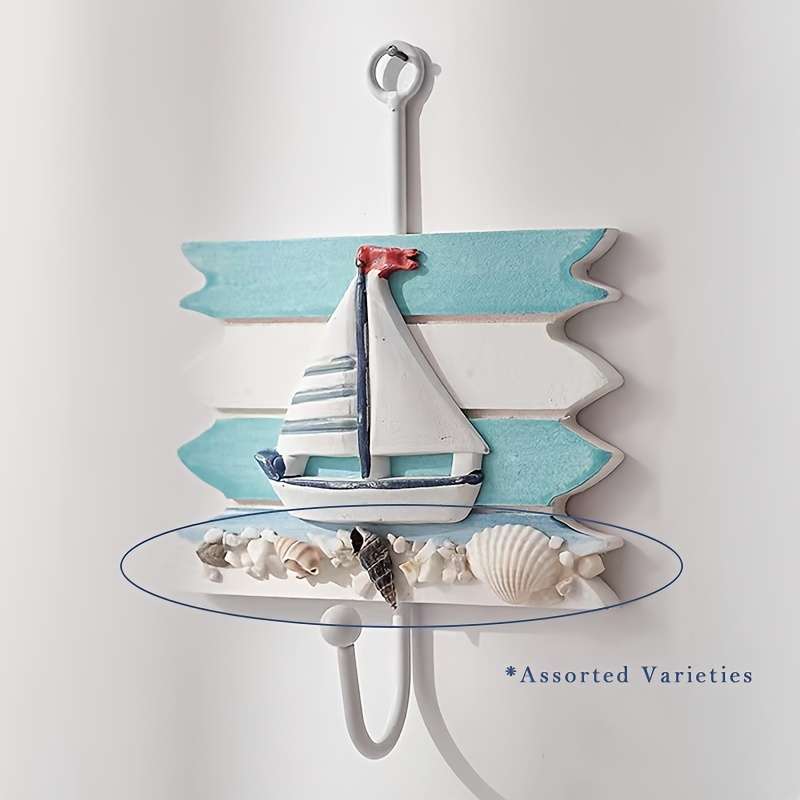 1pc Nautical Wooden Key HookWall Mounted Storage Organizer with Easy InstallMulti-functional H