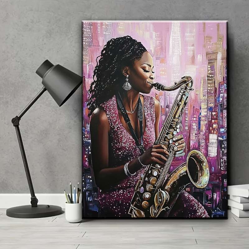 1pc Vibrant African American Saxophonist Jazz Art Print Modern Music Theme HD Poster with Urban B