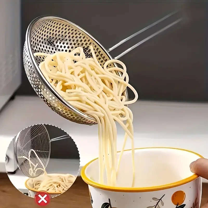 1pc Premium Stainless Steel Colander with Wooden Handle Fine Mesh Skimmer Spoon