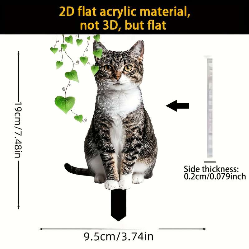 1pc 2D Flat   Charming Acrylic Cat Garden Sign  Printing Weatherproof Windproof Ea
