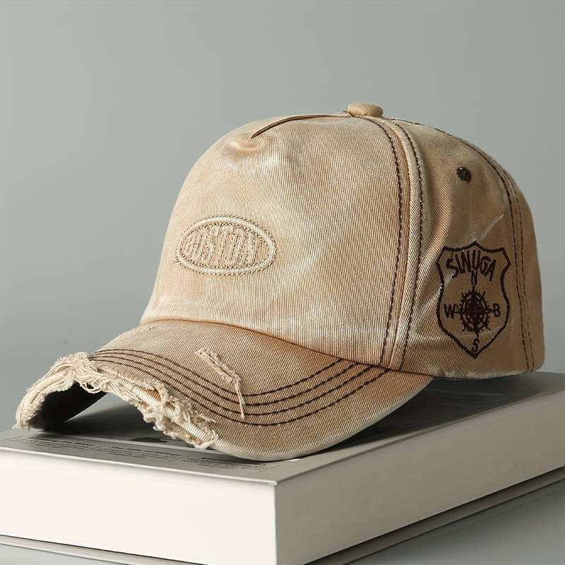 1pc Vintage Washed Denim Baseball Cap with "BOSTON" Embroidery Lightweight Soft Top Wide Brim