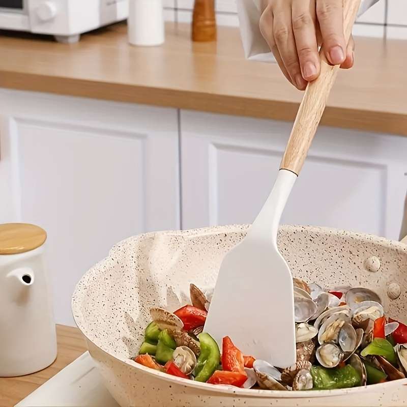3pcs Silicone Kitchen Utensil Set Heat-resistant Food Grade Spatula Spoon and Flipper with G