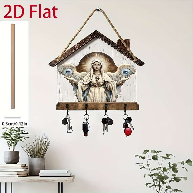 2D/Flat 1pc Angels Eye Simple Colorful Wooden and Home Key Hanger with Four Metal Hooks 2D/Flat W