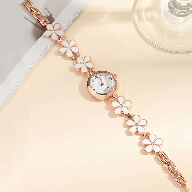 1pc Elegant Women's Quartz Watch with Rhinestone Accents Cute Plum Blossom Design Zinc Alloy Band