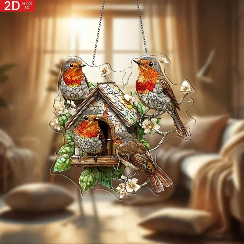 1pc 2D Flat A  Art Piece Featuring a Renaissance Robin Birdhouse Sunshade Board Measuring 20.32 cm