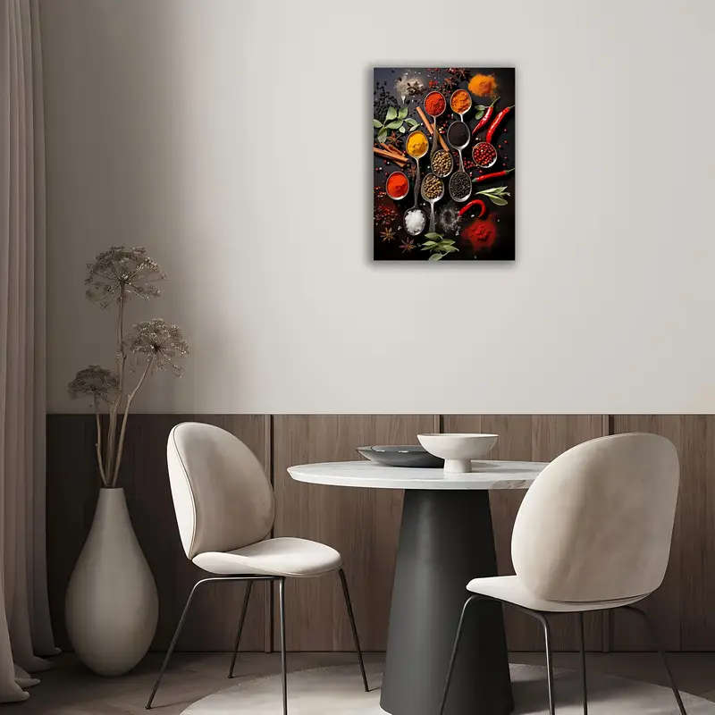1pc Colorful Cooking Spices Canvas Wall Art Wooden Framed Print for Kitchen Living Room Bedroom Deco
