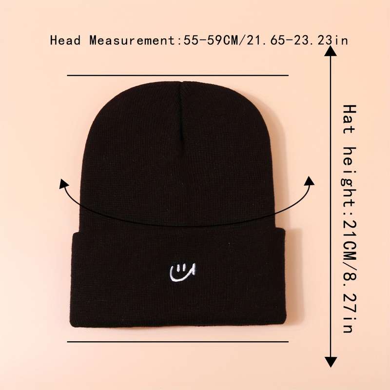 1pc joyful Embroidered Beanie Stretchy Adjustable Knit Skull Cap for Men Women Warm Cozy E