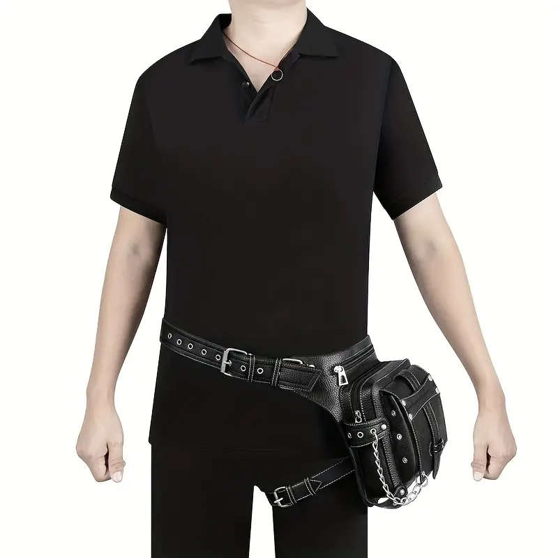 2025 New Men's Punk Style Synthetic Leather Waist Bag