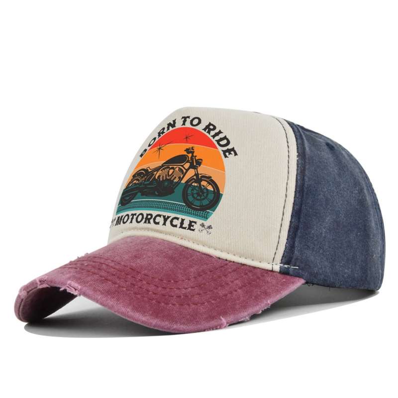 1pc Vintage Motorcycle Print Baseball Cap Distressed Trucker Hat for Men BORN to RIDE MOTORCYCL