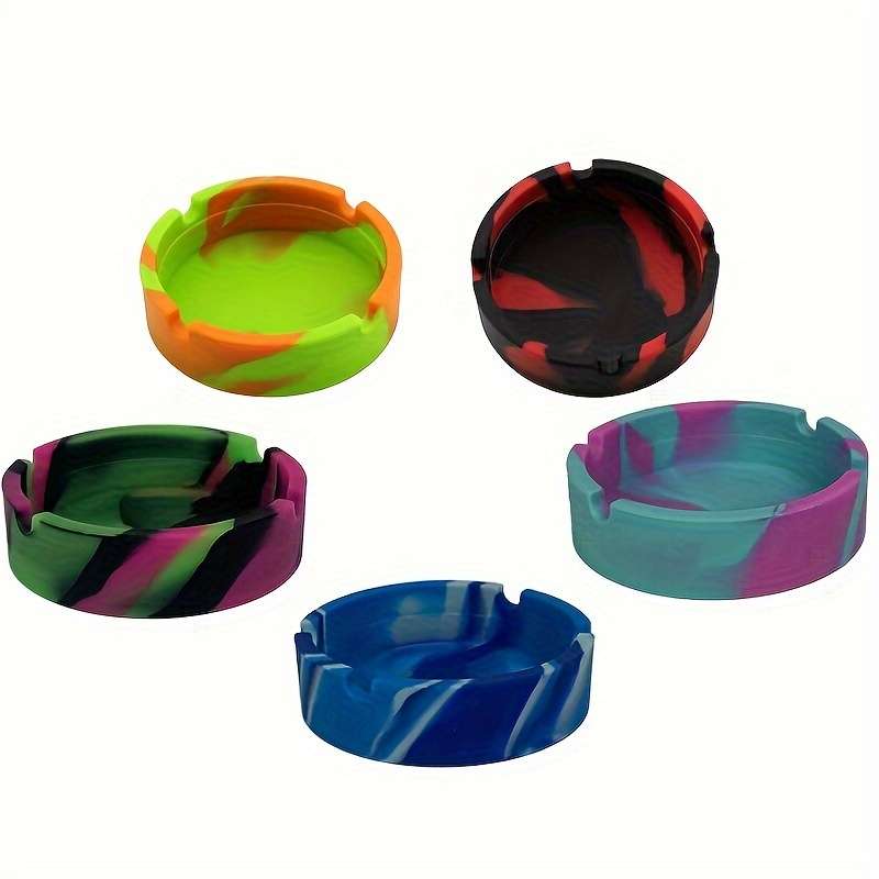 5-Piece Set Classic Camouflage Portable Silicone Ashtrays Round Non-Electric Durable Home A