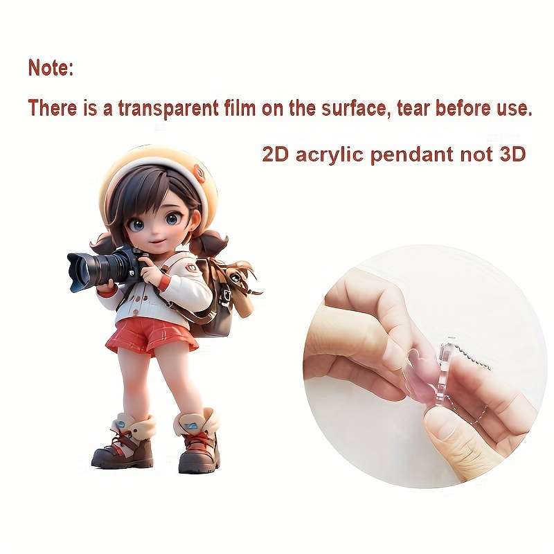 1pc 2D Flat    Acrylic Camera Girl Pendant Vibrant Photography-Themed Keychain with Cute Girl