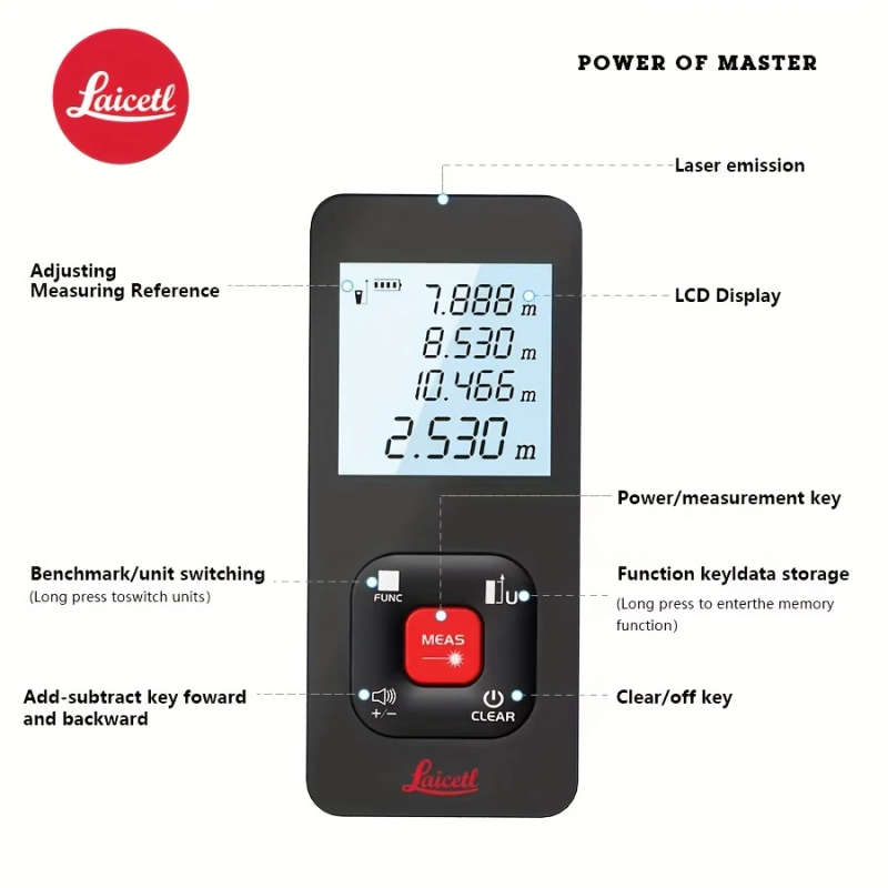 1pc Compact Leica Laser Distance Meter 70m USB Rechargeable High-Precision Measuring Tool