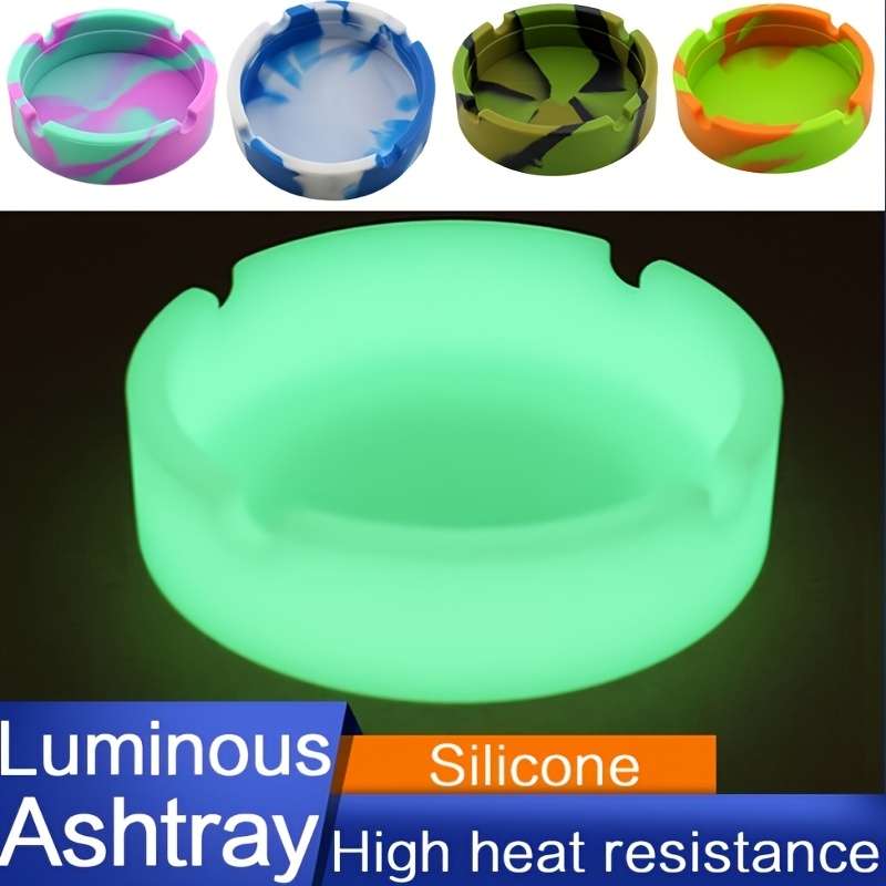 1pc Glow-in-the-Dark Tie-Dye Silicone Ashtray Durable Heat-Resistant Easy to Clean Black with