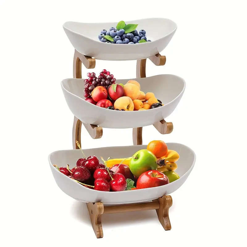 Three-Tier Fruit Basket With Wooden Stand