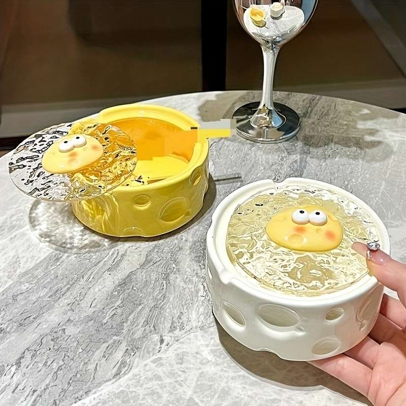 1pc Creative Fun Cheese Ceramic Ashtray with lid soot does not fly can be used for decoration su