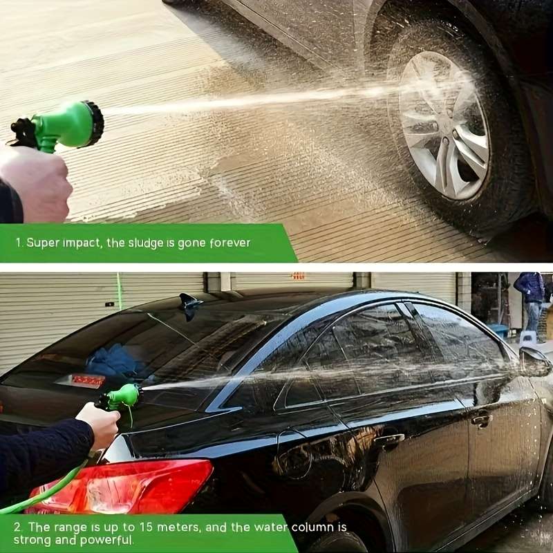 1Pc Green Adjustable 3X Retractable Rubber Hose High Pressure Spray Gun
