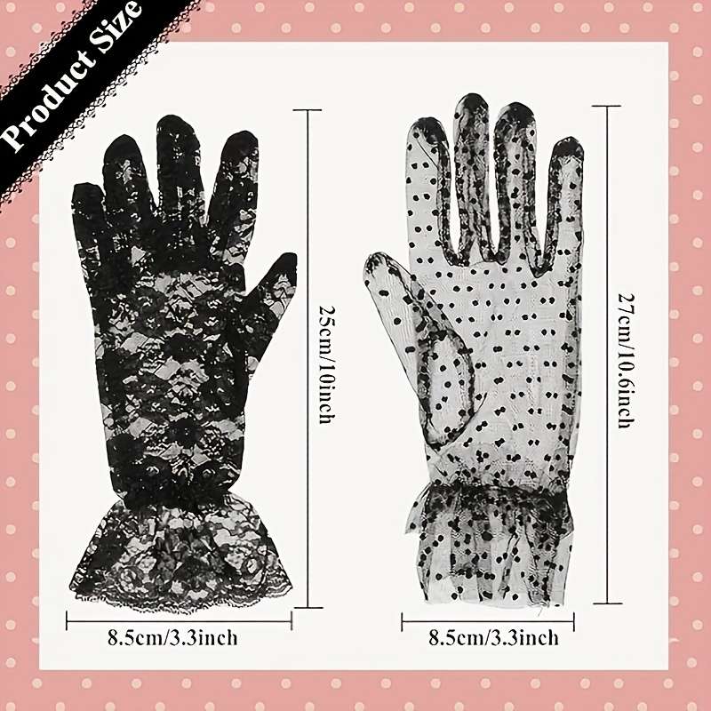 4 Pairs Lace Wrist Length Gloves