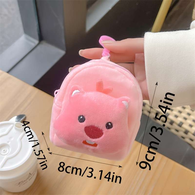 1pc Adorable Pink Beaver Coin Purse Lightweight Cartoon-Style Key Card Holder with Zipper Pock