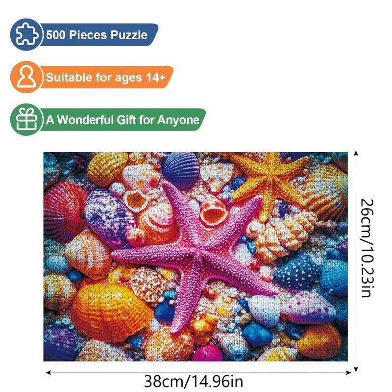 1000pcs Colorful Seashells Starfish Jigsaw Puzzle for Adults Vibrant Beach-Themed