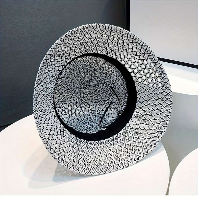 1pc Summer Breathable Weave Bucket Hat 100% Polyester with Elastic Band Sun Protection Lightweigh