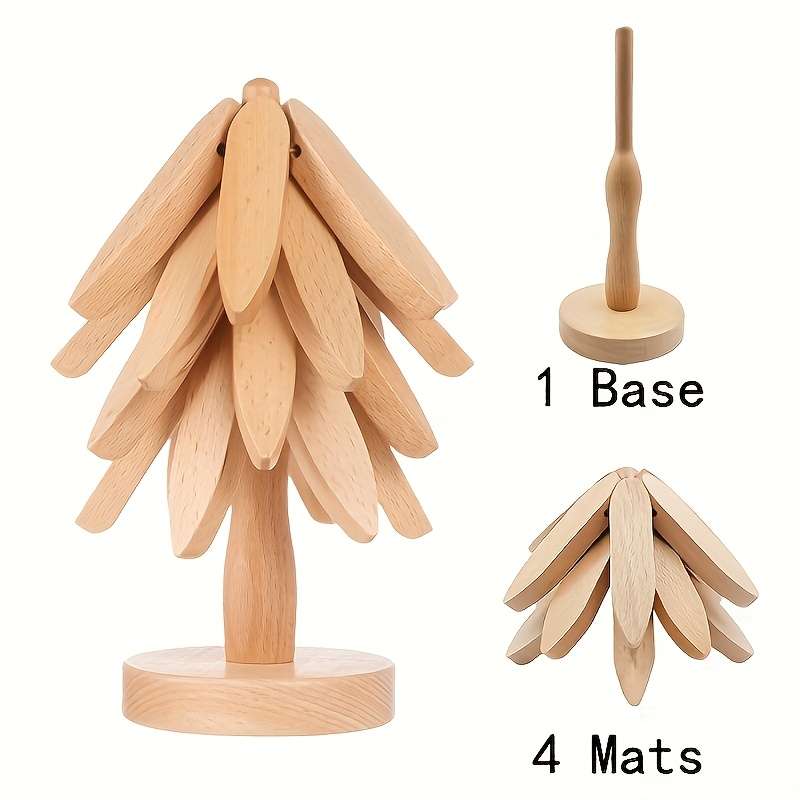4pcs Heat Resistant Table Mats Wooden Walnut Coasters Creative Tree Shaped Insulation Set Kit