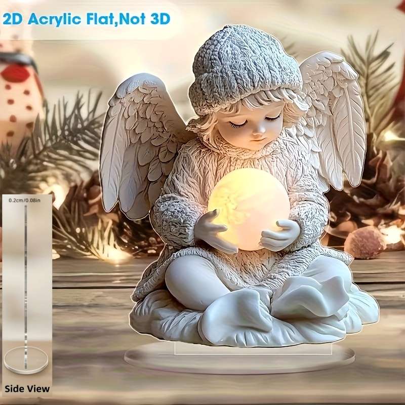 1pc 2D Flat  Glowing  Acrylic Angel Figurine with Illuminated Orb Perfect Desk Living Room De