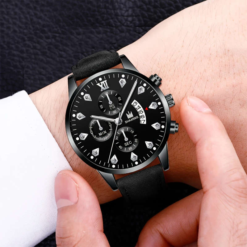 1pc Men's Classic Sport Quartz Watch with Calendar Round Dial Faux Leather Strap Alloy Case Perfect